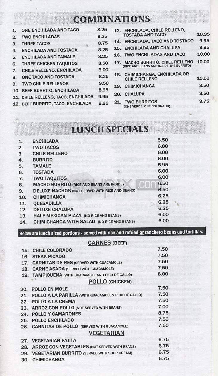 2 Margaritas Mexican Restaurant - Vancouver, WA menu_pic