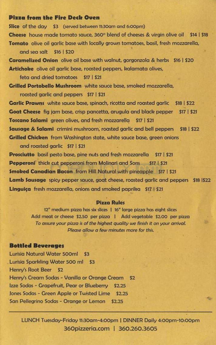 360 Pizzeria - Vancouver, WA menu_pic
