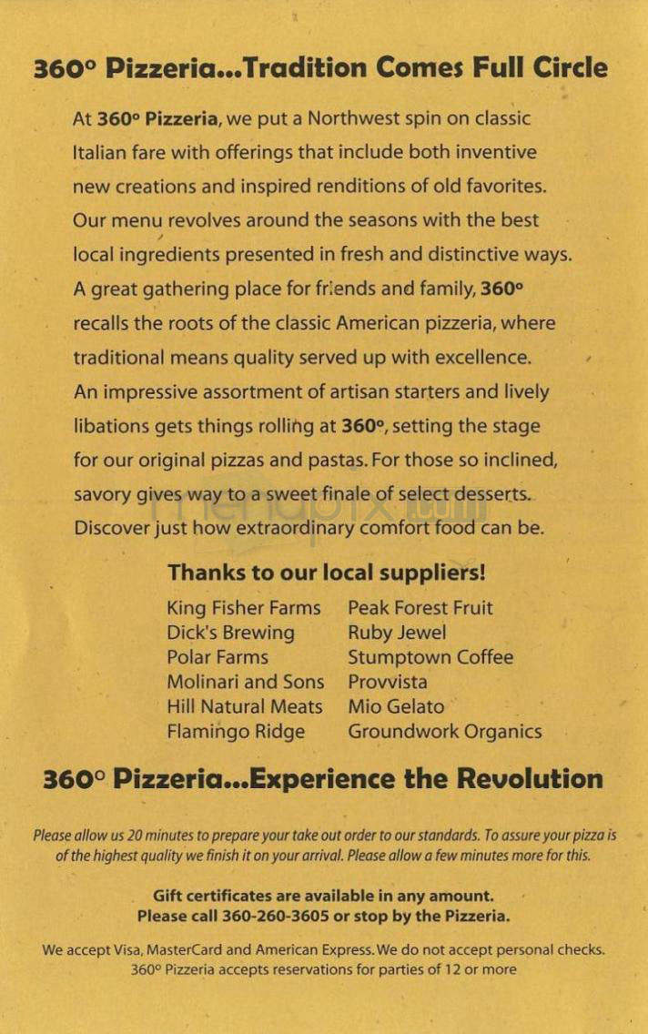 360 Pizzeria - Vancouver, WA menu_pic