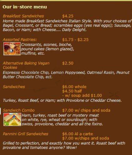 A J Java East - Portland, OR menu_pic