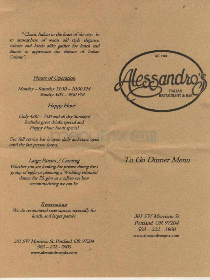 Alessandro's Italian Restaurant & Bar - Portland, OR menu_pic