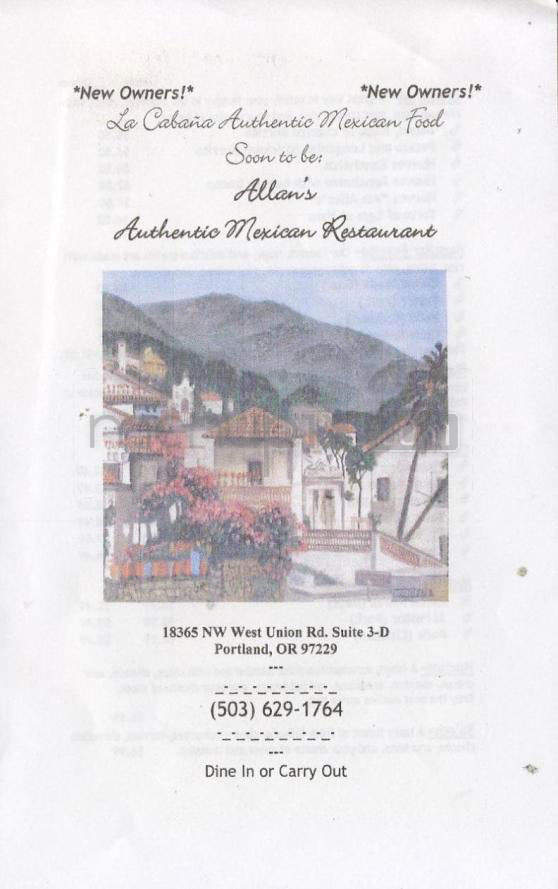 Allan's Authentic Mexican Restaurant - Portland, OR menu_pic