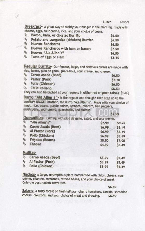 Allan's Authentic Mexican Restaurant - Portland, OR menu_pic