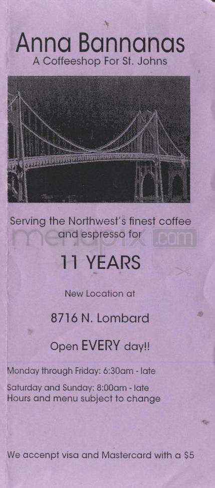 Anna Bannanas - Portland, OR menu_pic