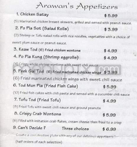 Arawan Thai Cuisine - Portland, OR menu_pic