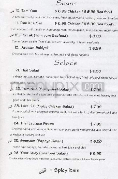 Arawan Thai Cuisine - Portland, OR menu_pic