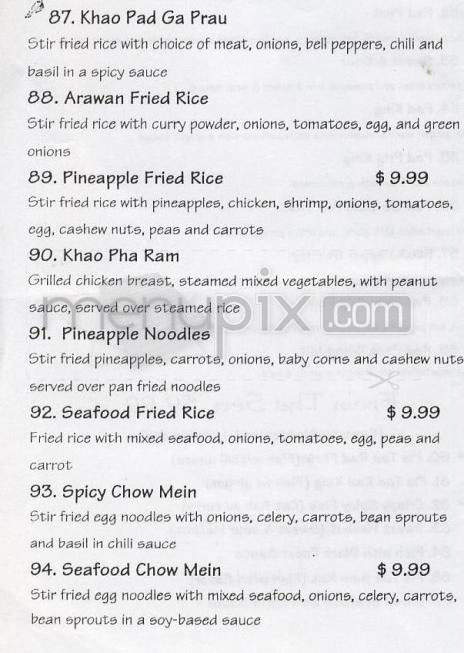 Arawan Thai Cuisine - Portland, OR menu_pic