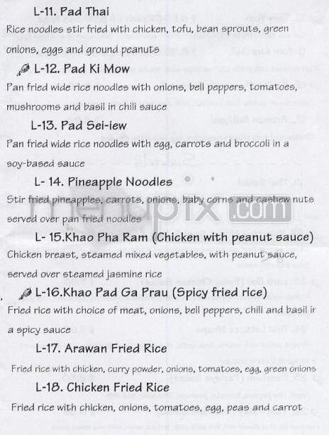 Arawan Thai Cuisine - Portland, OR menu_pic