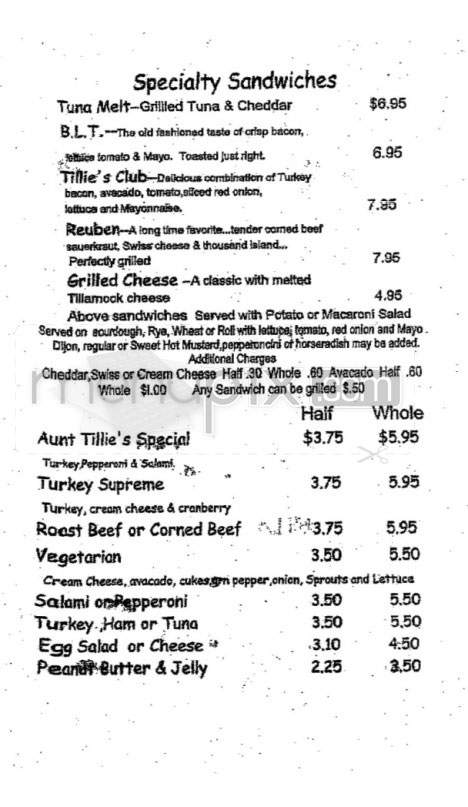 Aunt Tillie's Deli - Portland, OR menu_pic