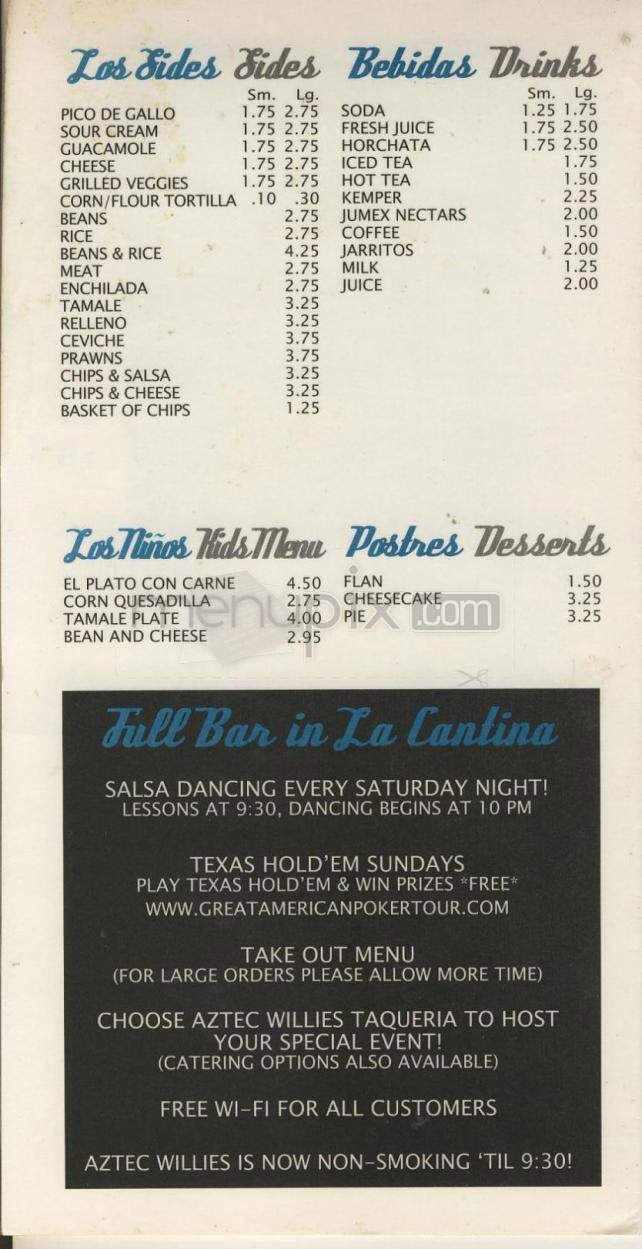 Aztec Willie & Joey Rose - Portland, OR menu_pic