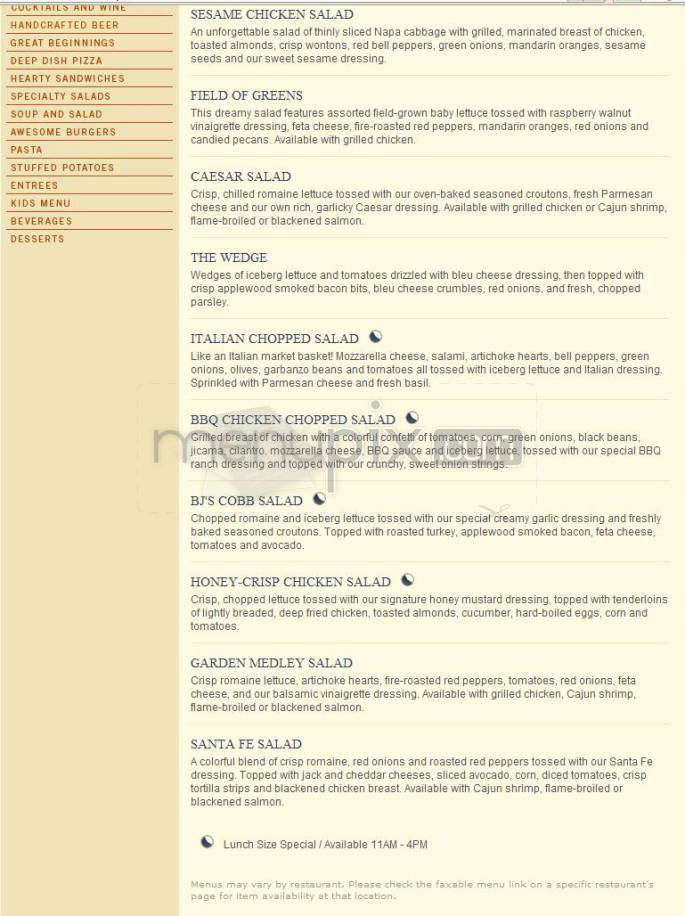 BJ's Restaurant & Brewery - Portland, OR menu_pic