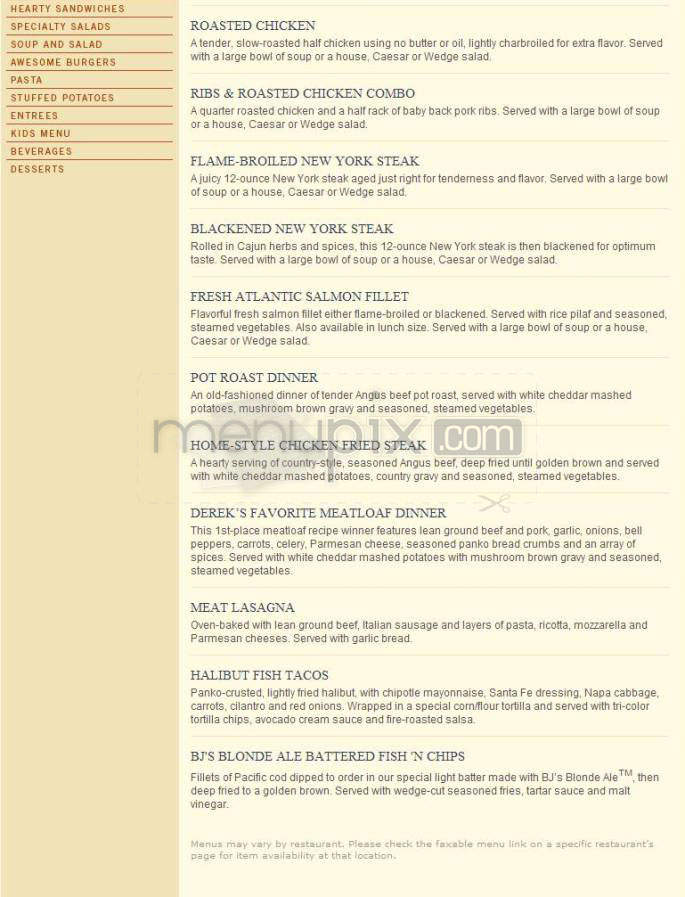 BJ's Restaurant & Brewery - Portland, OR menu_pic
