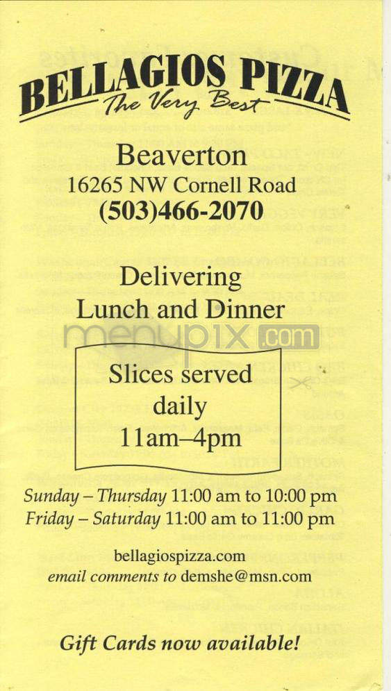 Bellagios Pizza - Beaverton, OR menu_pic
