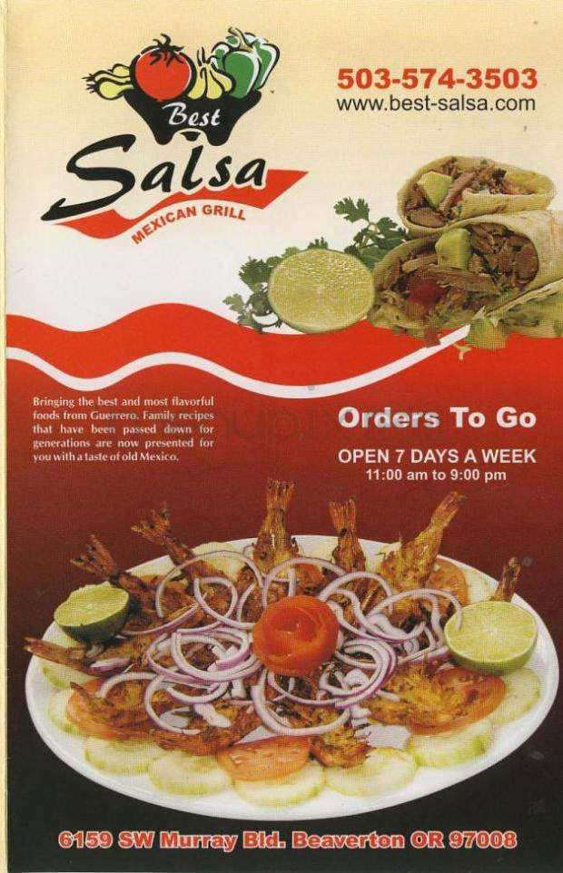 Best Salsa - Beaverton, OR menu_pic