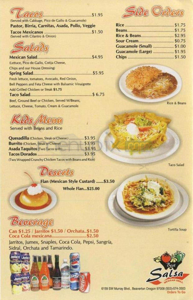 Best Salsa - Beaverton, OR menu_pic