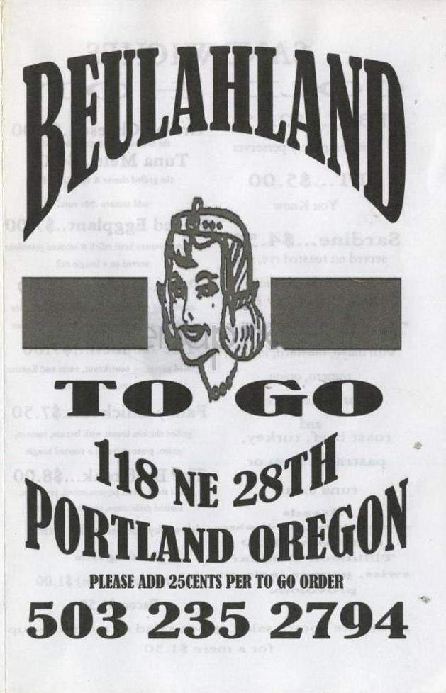 Beulahland - Portland, OR menu_pic