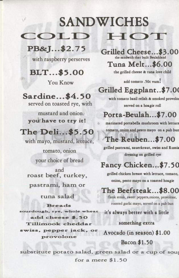 Beulahland - Portland, OR menu_pic