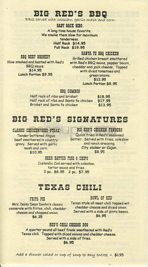 Big Red's Restaurant - Beaverton, OR menu_pic