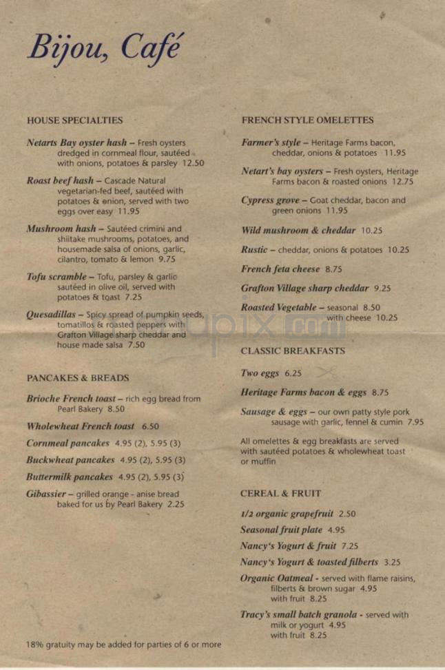 Bijou Cafe - Portland, OR menu_pic