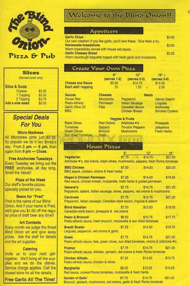 Blind Onion Pizza & Pub - Portland, OR menu_pic