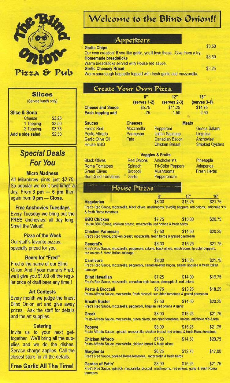 Blind Onion Pizza & Pub - Portland, OR menu_pic