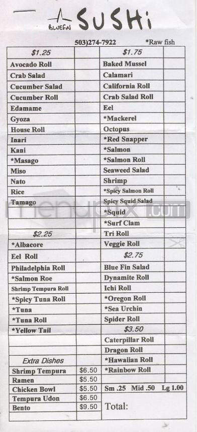 Blue Fin Sushi - Portland, OR menu_pic