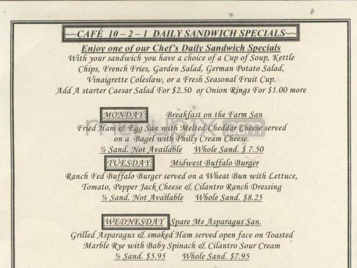 Cafe 10-2-1 - Portland, OR menu_pic
