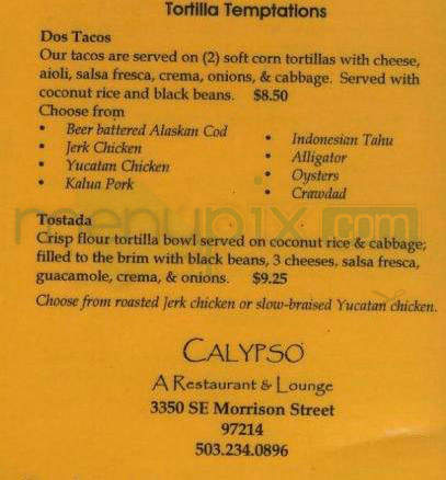 Calypso - Portland, OR menu_pic