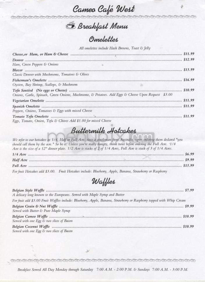 Cameo Cafe West - Portland, OR menu_pic