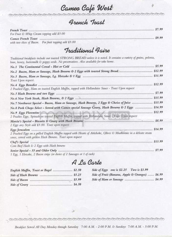Cameo Cafe West - Portland, OR menu_pic