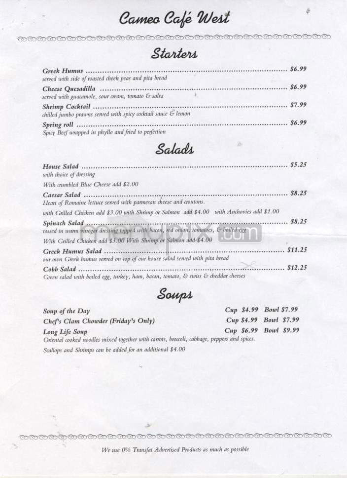 Cameo Cafe West - Portland, OR menu_pic