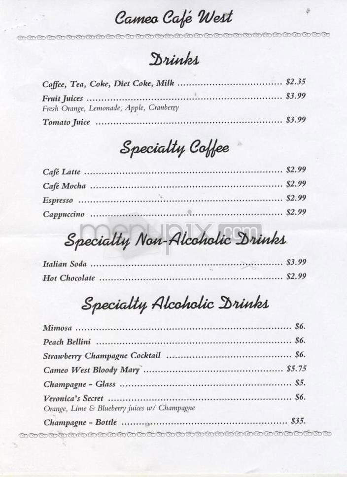 Cameo Cafe West - Portland, OR menu_pic