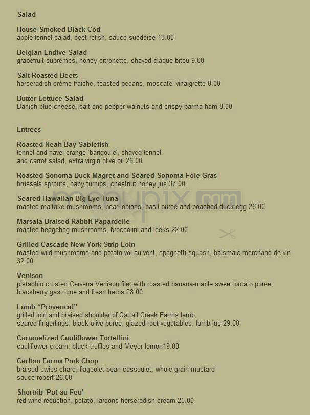 Carlyle Restaurant - Portland, OR menu_pic