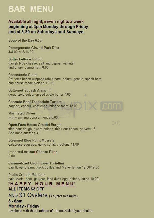 Carlyle Restaurant - Portland, OR menu_pic