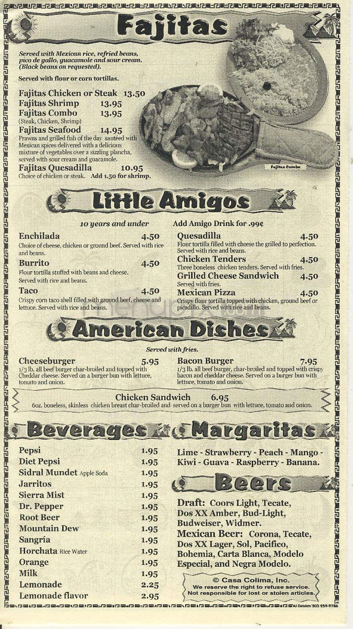 Casa Colima Mexican Restaurant & Cantina - Portland, OR menu_pic