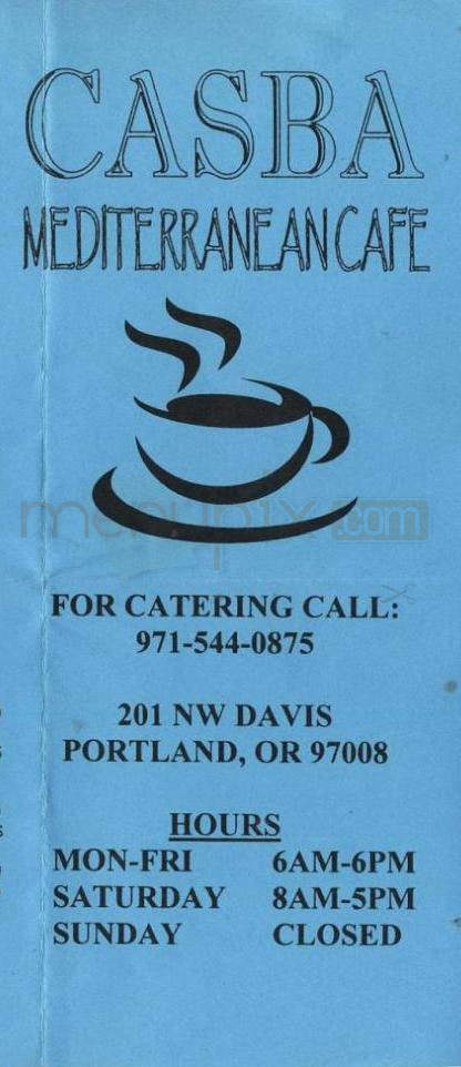 Casba Mediterranean Cafe - Portland, OR menu_pic
