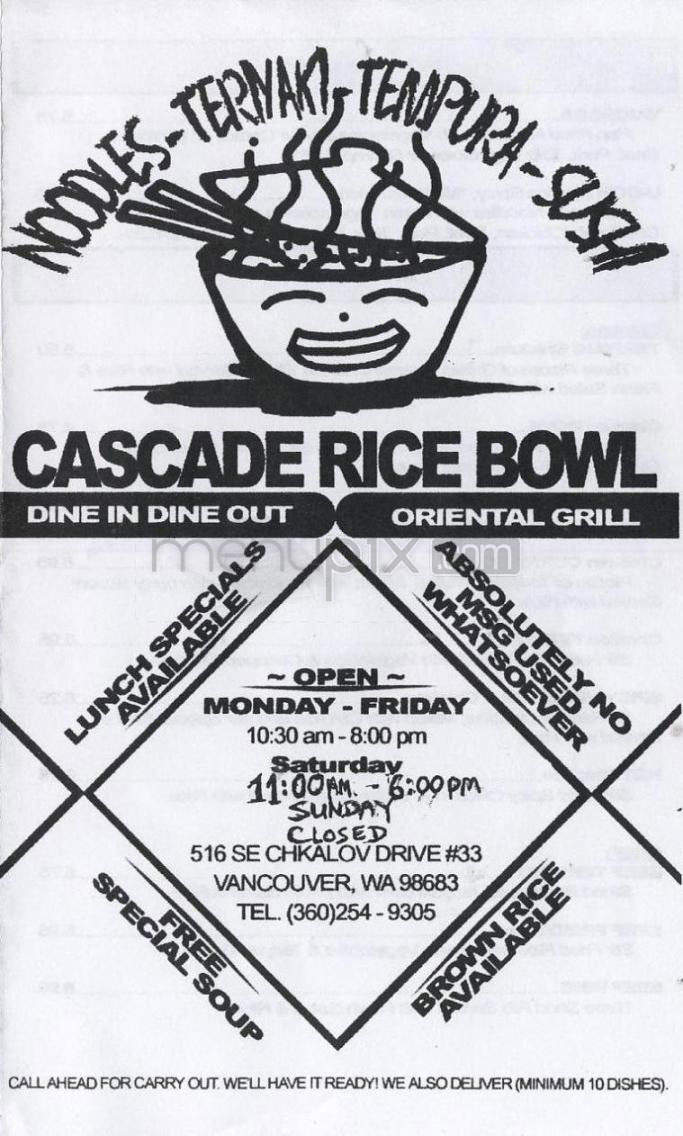Cascade Rice Bowl - Vancouver, WA menu_pic
