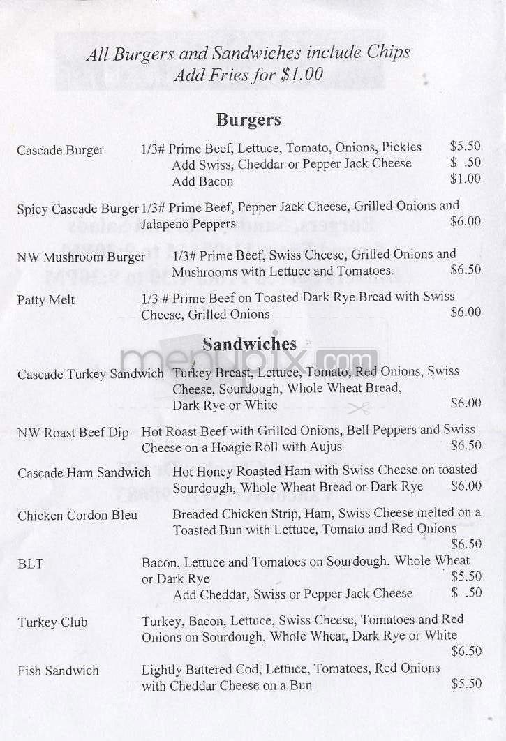 Cascade Springs Restaurant - Vancouver, WA menu_pic