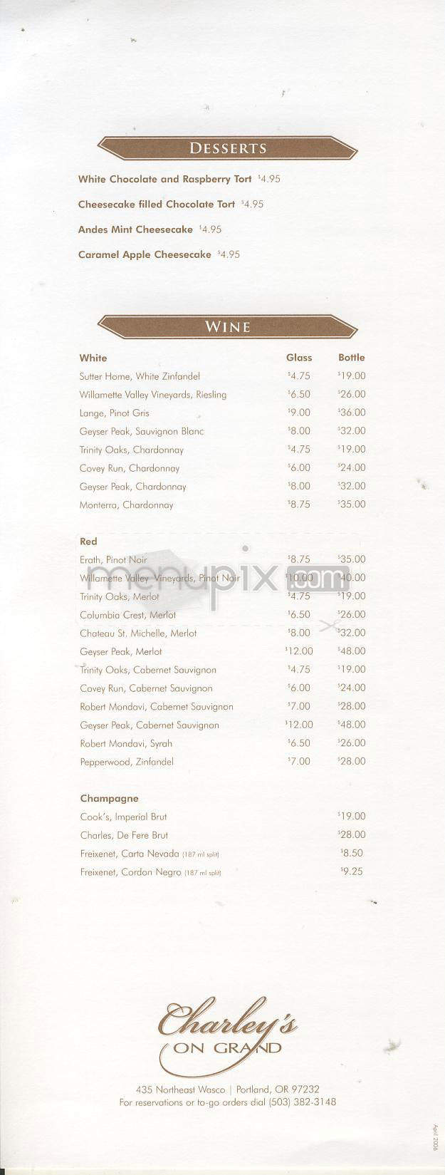 Charley's on Grand - Portland, OR menu_pic