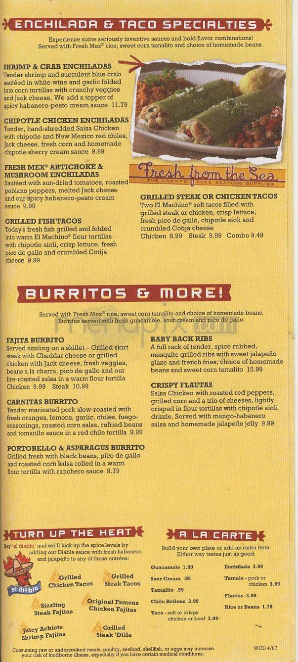 Chevy's Fresh Mex - Vancouver, WA menu_pic
