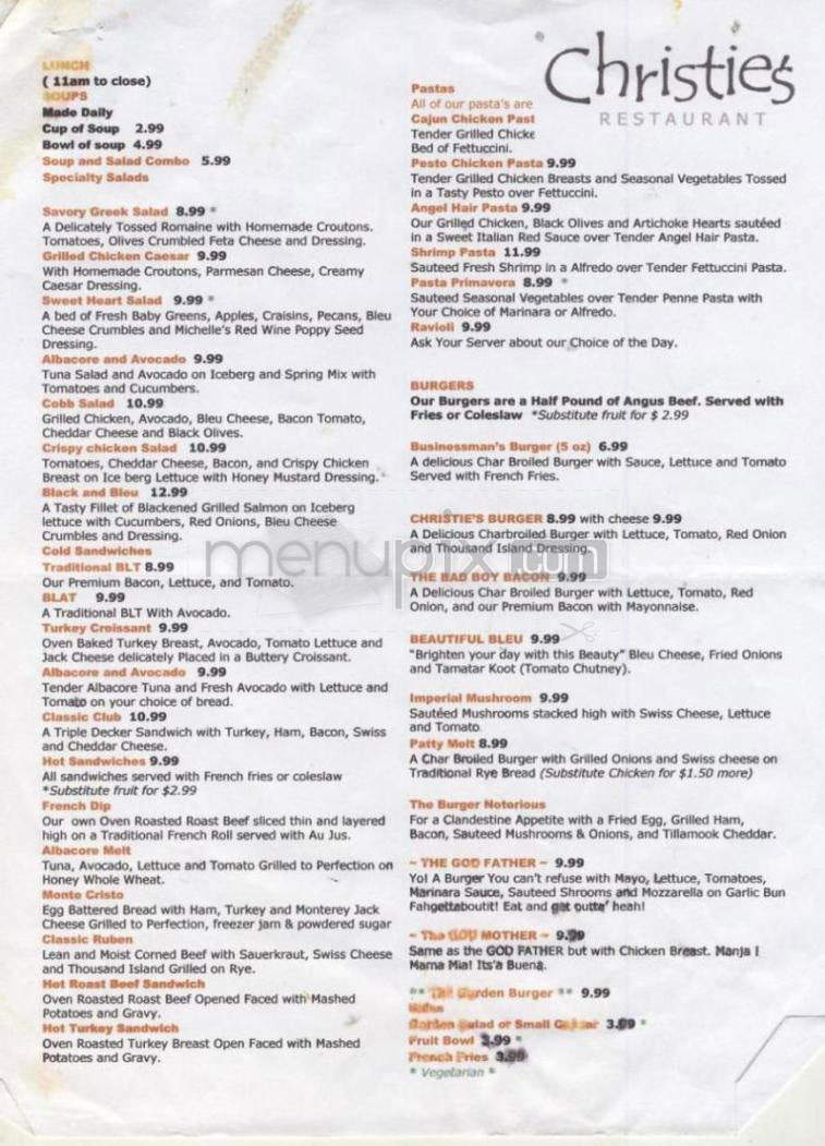 Christie's Restaurant - Portland, OR menu_pic