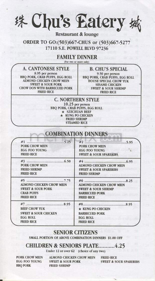 Chu's Eatery - Portland, OR menu_pic