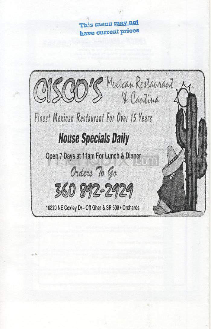 Cisco's Mexican Restaurant - Vancouver, WA menu_pic
