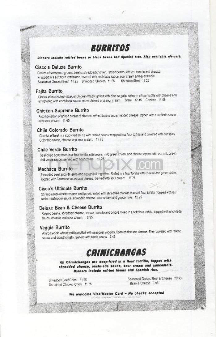 Cisco's Mexican Restaurant - Vancouver, WA menu_pic