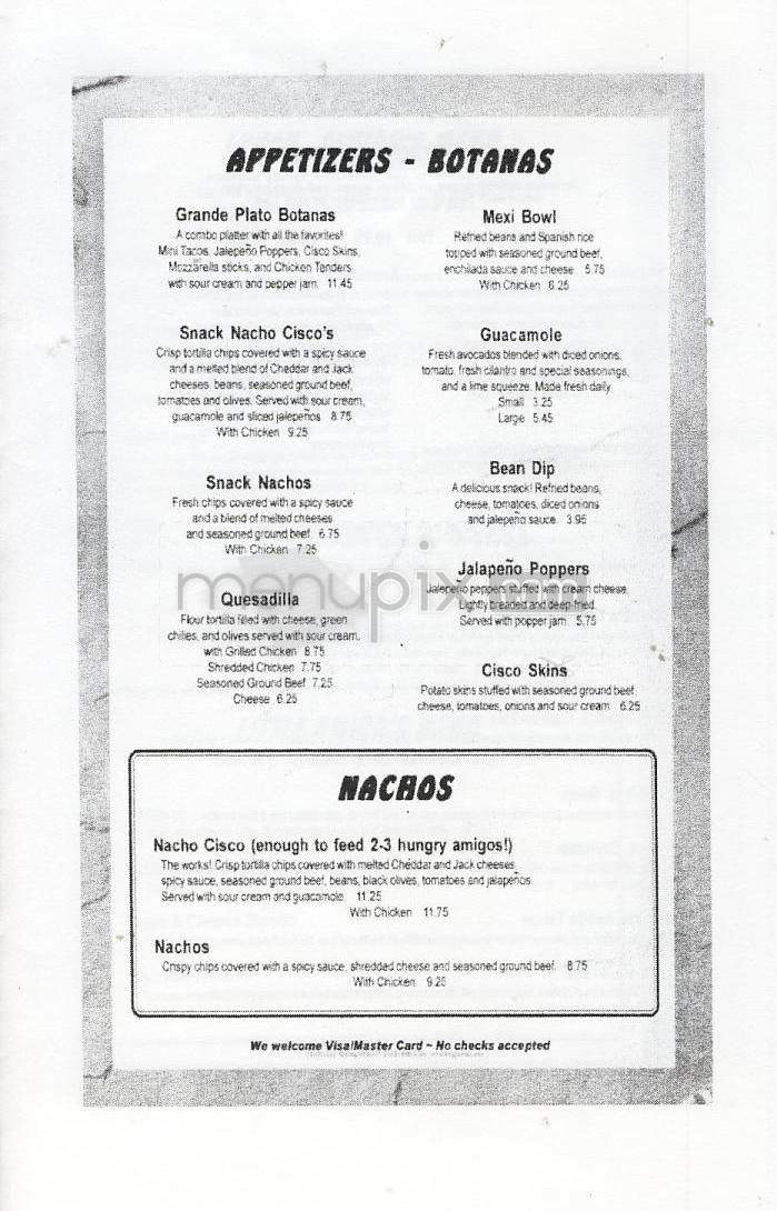 Cisco's Mexican Restaurant - Vancouver, WA menu_pic