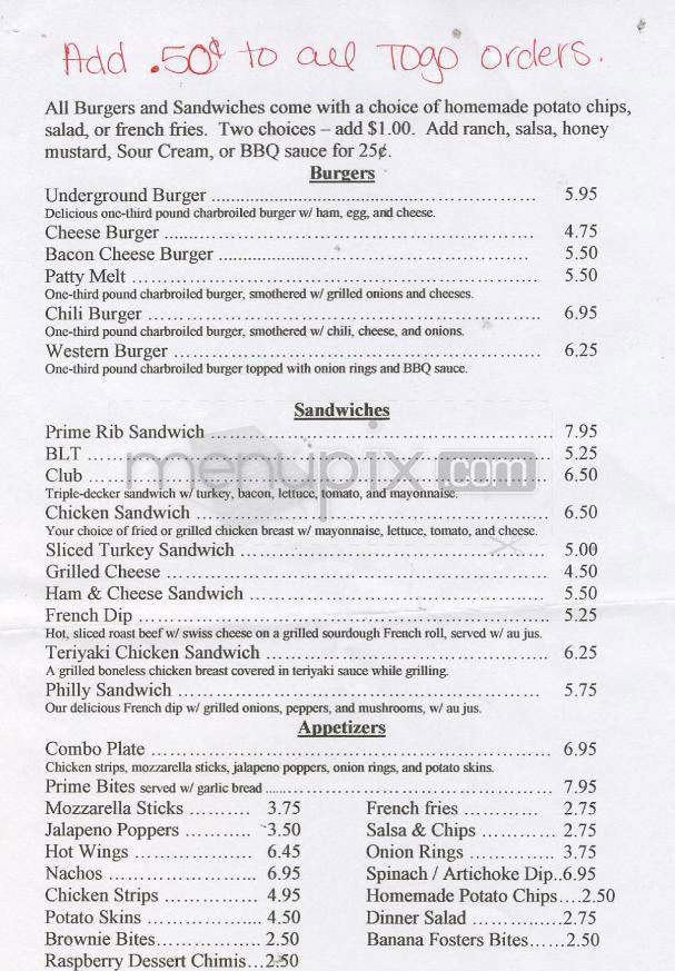 Club Underground Restaurant - Beaverton, OR menu_pic