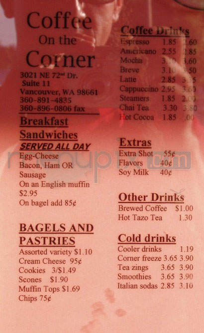 Coffee On the Corner - Vancouver, WA menu_pic