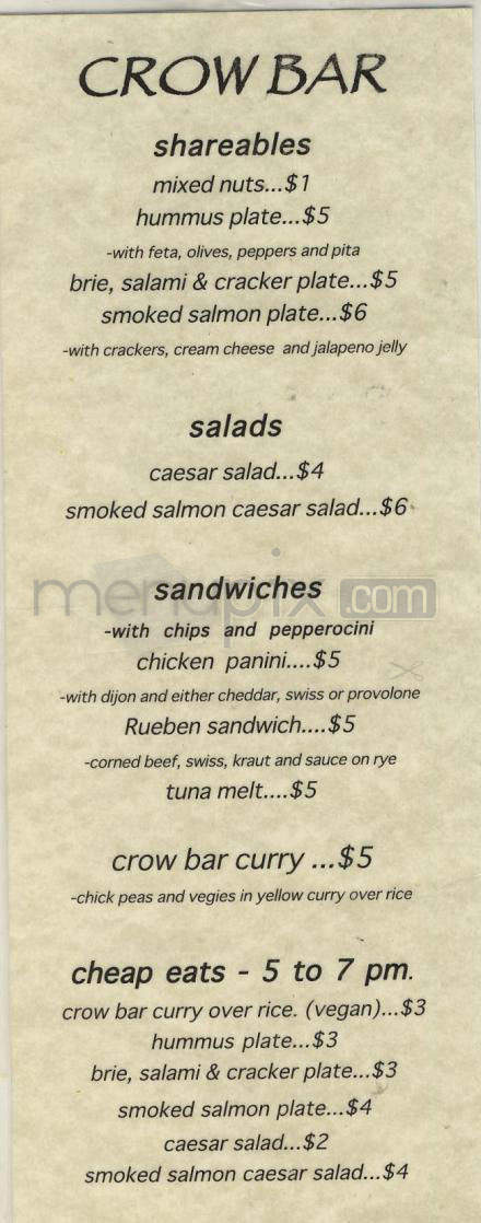 Crow Bar - Portland, OR menu_pic