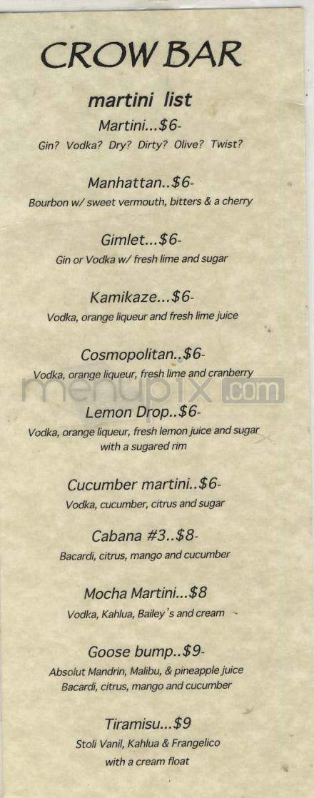 Crow Bar - Portland, OR menu_pic