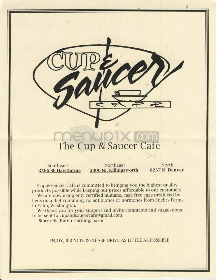 Cup & Saucer Cafe - Portland, OR menu_pic